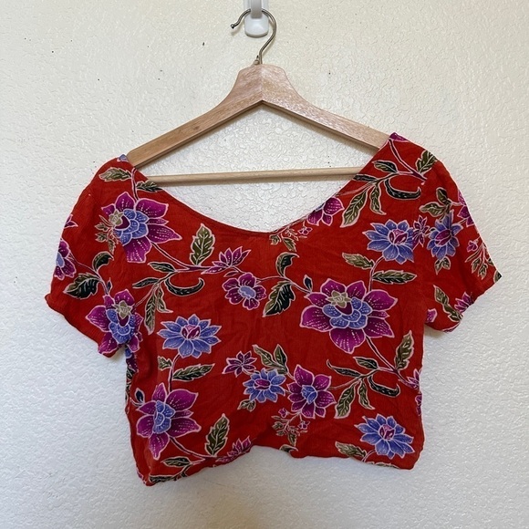 Forever 21 dusty red orange floral print vneck button down crop top shirt womens - Picture 4 of 5
